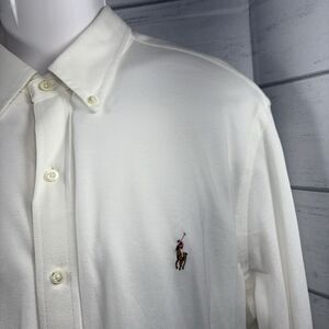 Polo Ralph Lauren Men's XL Mesh Knit Oxford Button Up Long Sleeve Shirt White